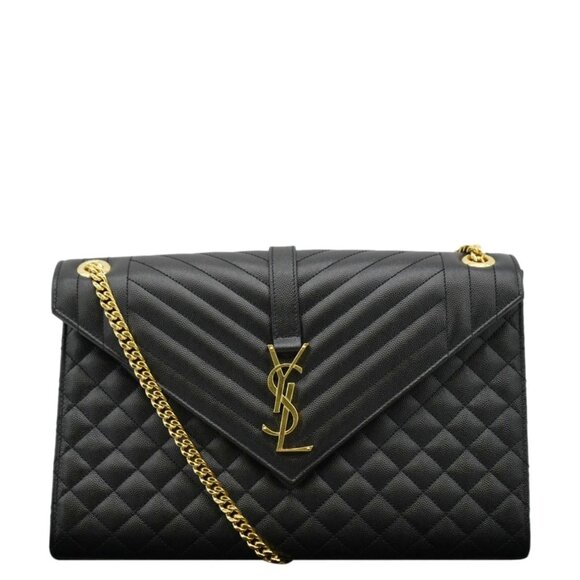 YVES SAINT LAURENT Envelope Large  Mix Matelasse Leather Wallet Black - Picture 1 of 14